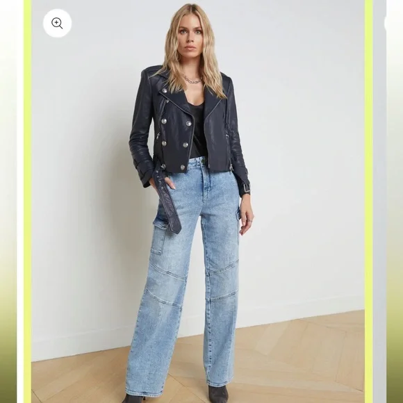 L'AGENCE Billie Belted Leather Jacket  /Coat Midnight Navy XS - Picture 3 of 14